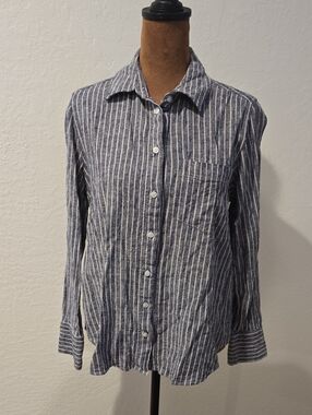Banana Republic Black and White Striped Button-Down Shirt